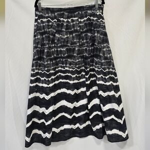 DKNY women L maxi a-line skirt tie dye lined career boho lagenlook dark fairy